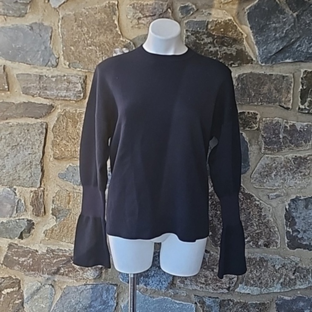 TIBI Bell sleeve symched merino wool sweater in Navy blue size Medium